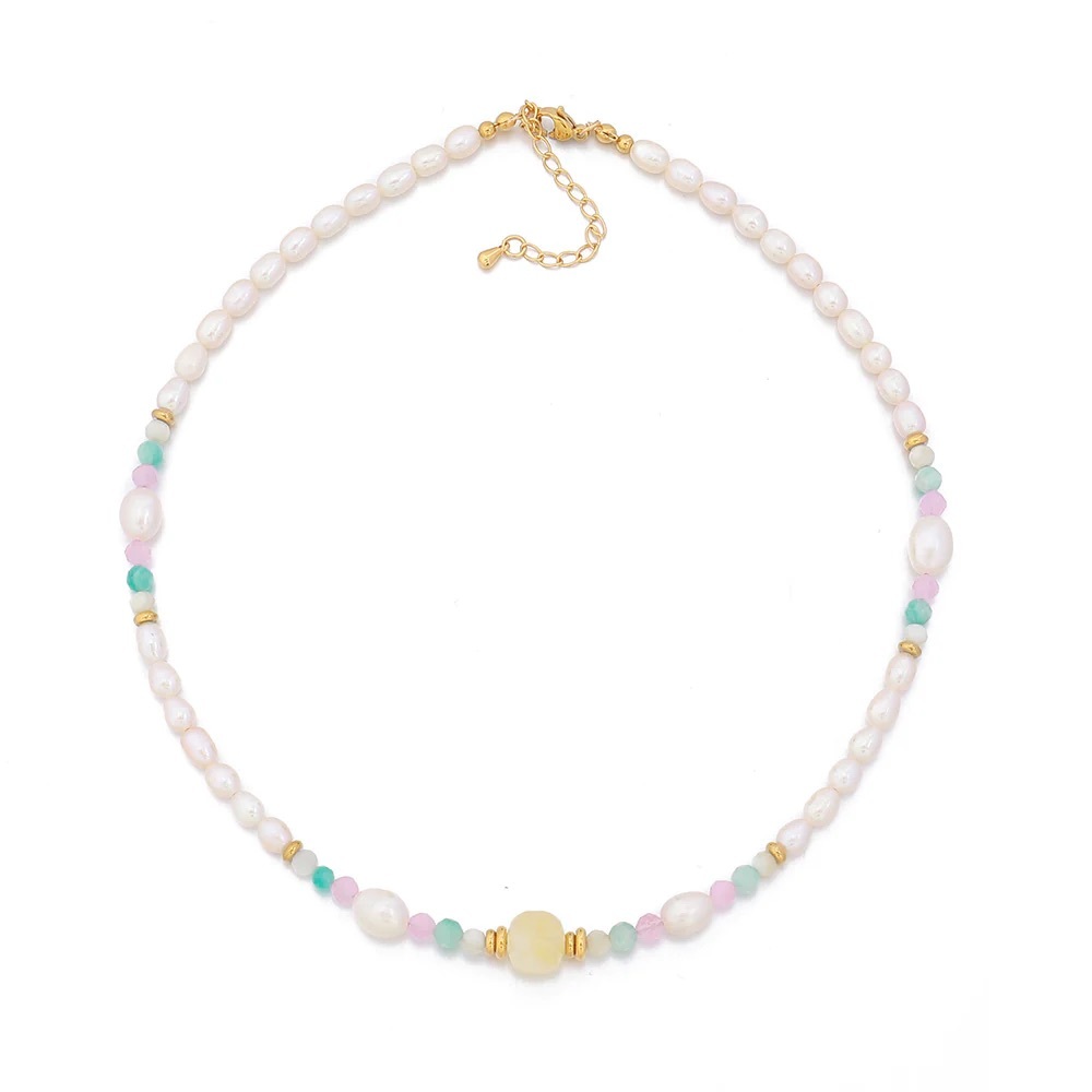 Freshwater Pearl Gemstone Necklace*Aquamarine*Citrine*White Jade*Rose Quartz